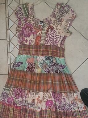 Boho Mix-Print Patchwork Maxi Dress in Multi-Colors Coastal Cowgirl  SZ L